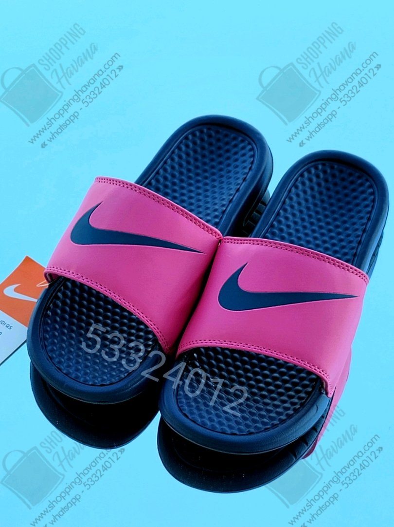 Chancletas Nike Benassi correa en rosada logo negro - ShoppingHavana